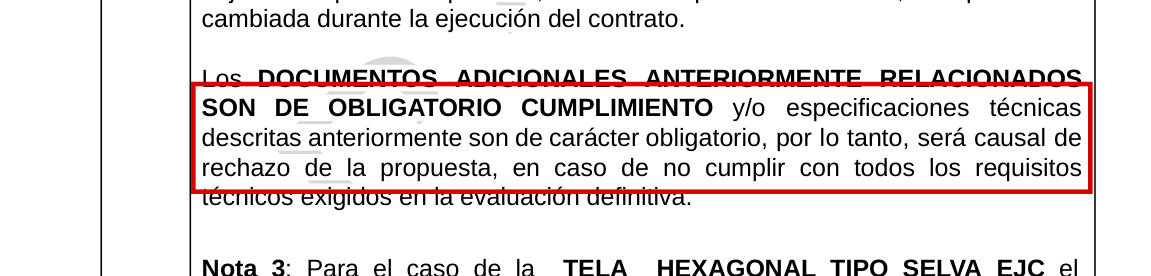 …y declara que no cumplirlos es causal de rechazo