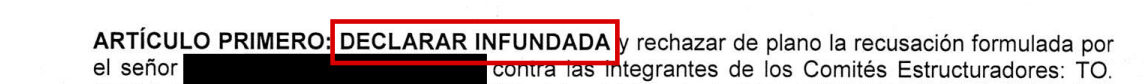 15 de septiembre: la recusación se declara infundada