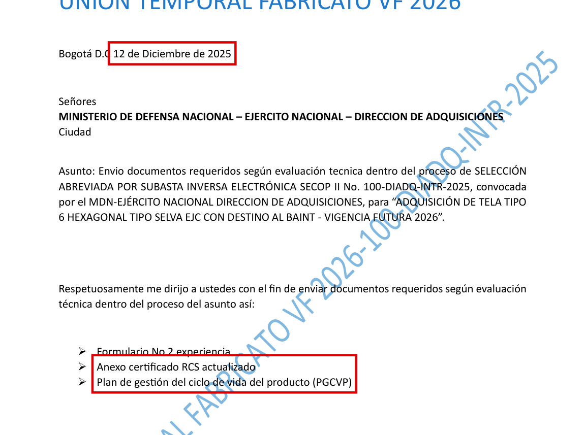 12 de diciembre: el oferente envía un «certificado RCS actualizado» y el plan