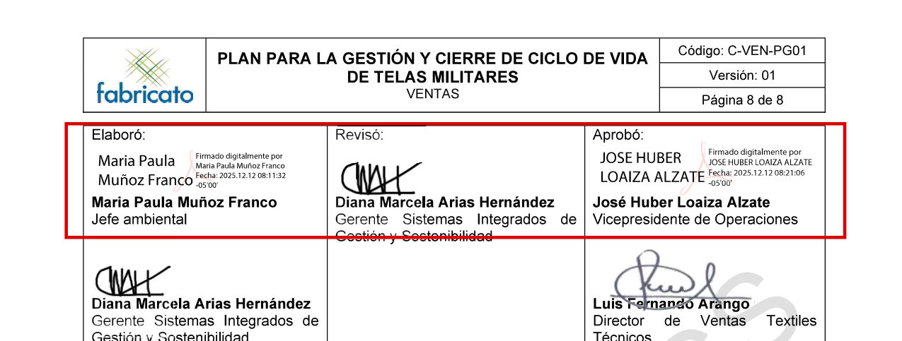 El plan de ciclo de vida fue firmado digitalmente el 12 de diciembre de 2025
